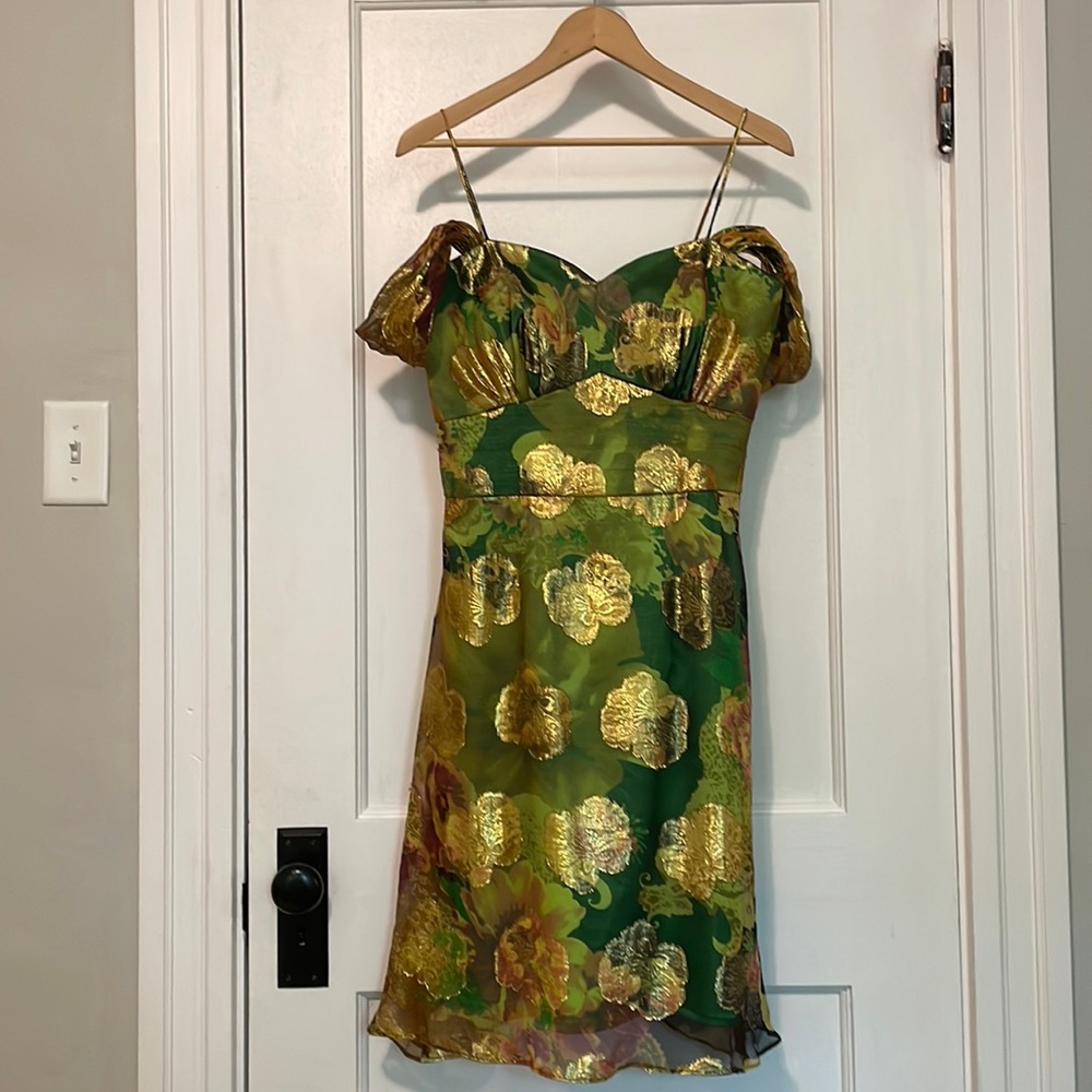 Menotti Cocktail Dress Green and Gold Iridescent Lamè